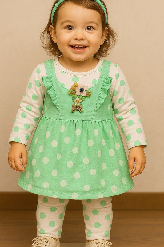 Peach Polka Dot Baby Girl Dress Set – 2 Piece