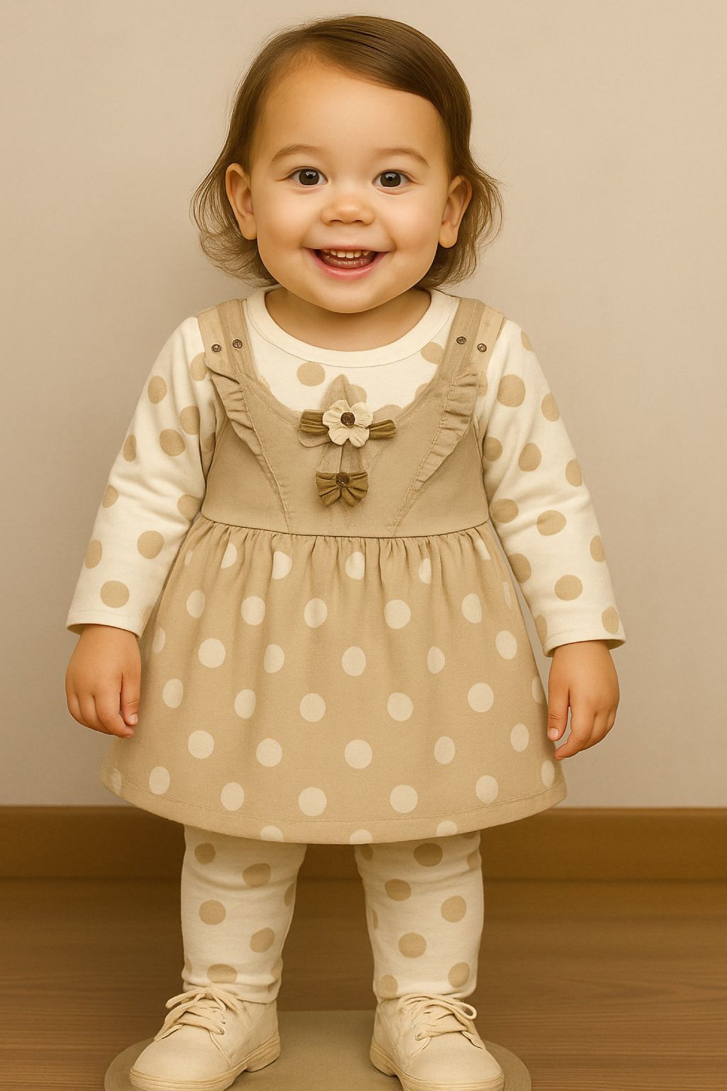 Peach Polka Dot Baby Girl Dress Set – 2 Piece