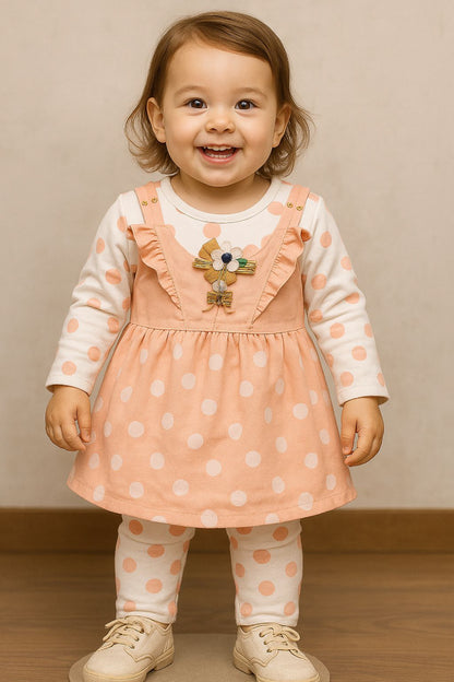Peach Polka Dot Baby Girl Dress Set – 2 Piece