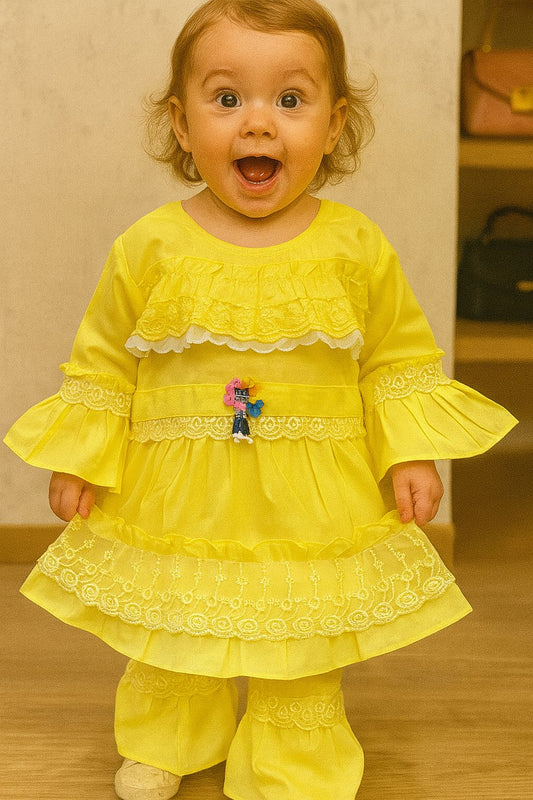 Aqua Lace Ruffle Frock Suit – 2-Piece Set for Girls